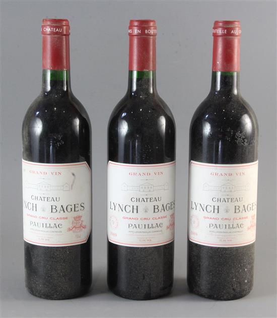 Three bottles of Chateau Lynch Bages Pauillac, 1989.